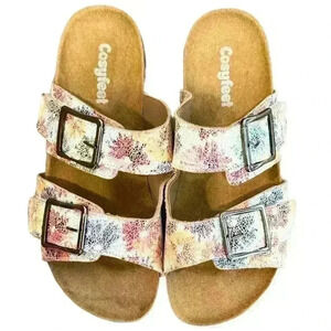 NEW, Cosyfeet, Orthopedic, Velcro, Adjustable Straps, White, Floral, Leather, 7